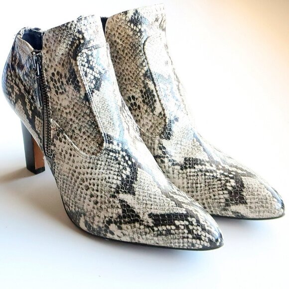 Franco Sarto Snakeskin Embossed Leather Heeled Ankle Boots Booties Size 8 - Picture 3 of 16